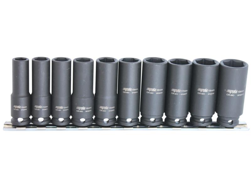 SP TOOLS 3/8"DR DEEP IMPACT SOCKET RAIL SET - 6PT METRIC - 10PC