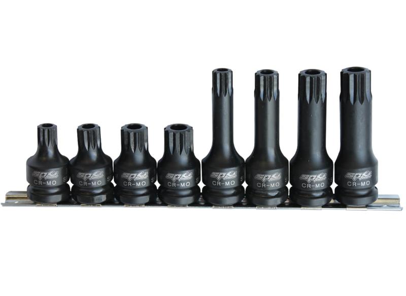 SP TOOLS 1/2"DR IMPACT BIT SOCKET RAIL SET - TAMPER SPLINE - 8PC
