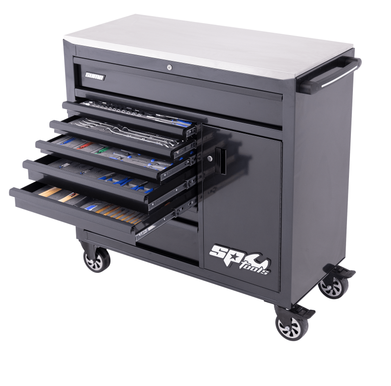SP Tools Sumo Series Roller Cabinet Tool Kit with Power Tool Cupboard - 359pc - Metric/SAE - Black/Black - BONUS EVAS