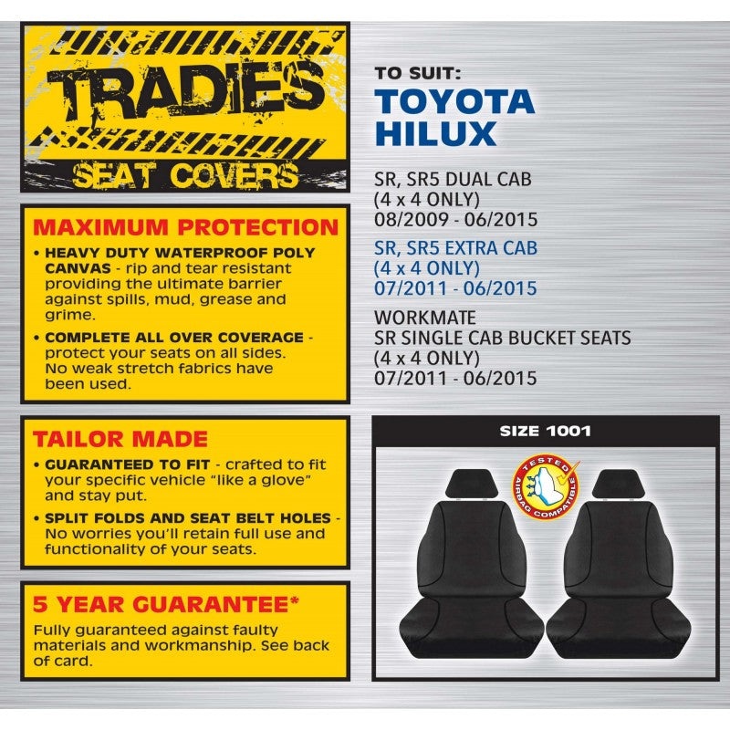 Tradies Black Canvas Front Seat Cover Pair - Hilux SR & SR5