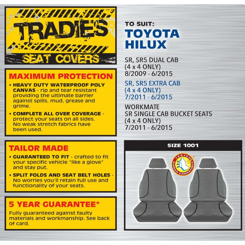 Tradies Grey Canvas Front Seats Cover Pair - Hilux SR & SR5