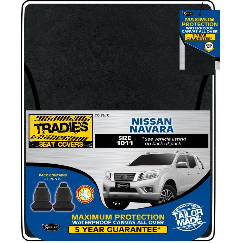 Tradies Black Canvas Front Seat Covers Pair - Nissan Navara