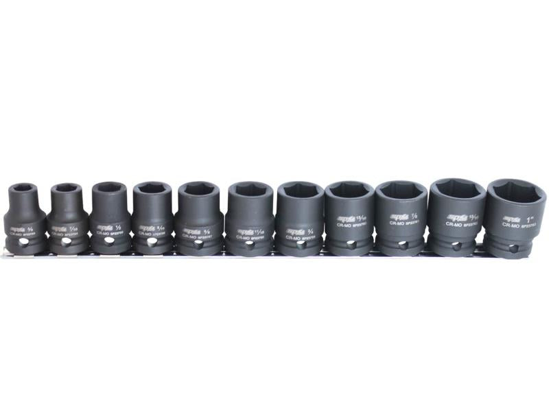 SP TOOLS 1/2"DR IMPACT SOCKET RAIL SET - 6PT SAE - 11PC