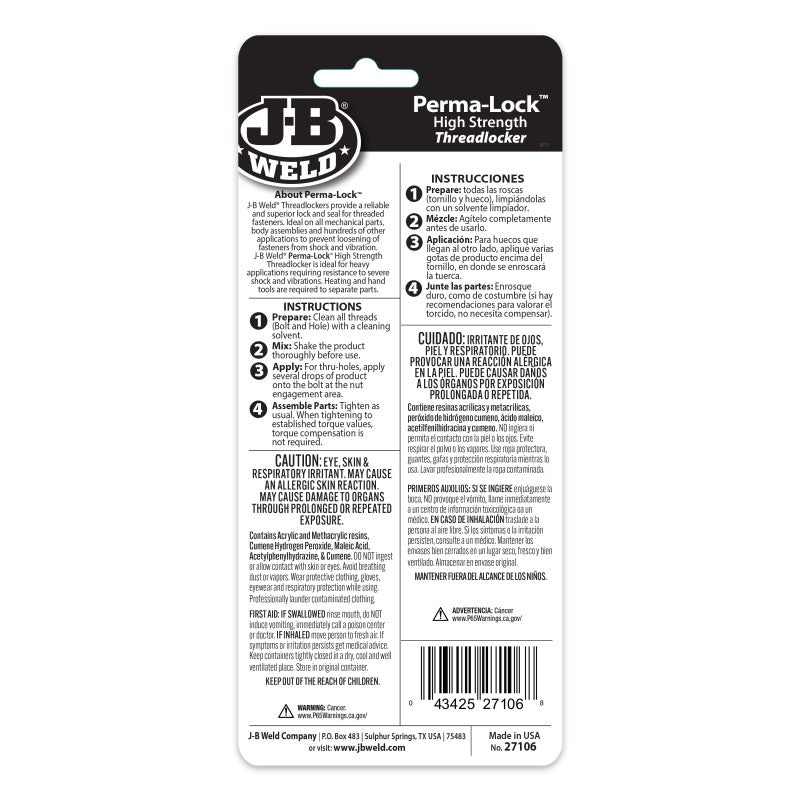 JB Weld Perma-Lock Red Threadlocker 6ML