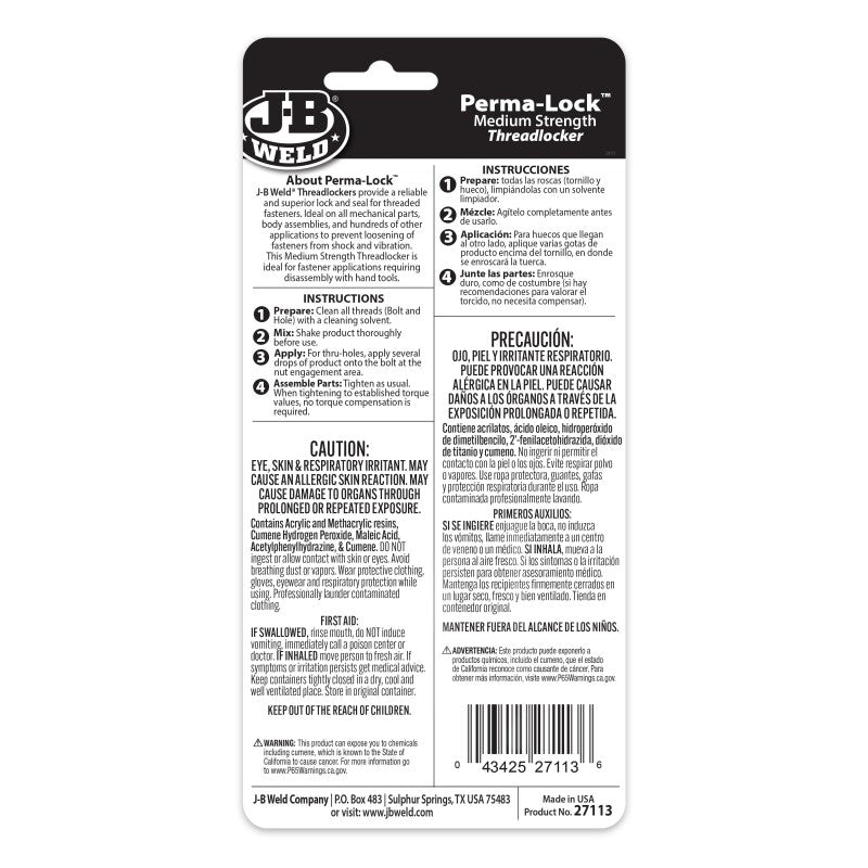 JB Weld Perma-Lock Red Threadlocker 13ML