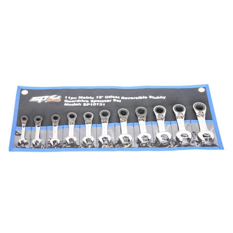 SP TOOLS GEAR DRIVE ROE SPANNER SET - 15?ø OFFSET STUBBY - METRIC - 11PC