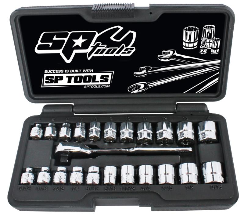 SP TOOLS 1/4"DR SOCKET SET - LOW PROFILE (STUBBY) - METRIC/SAE - 23PC