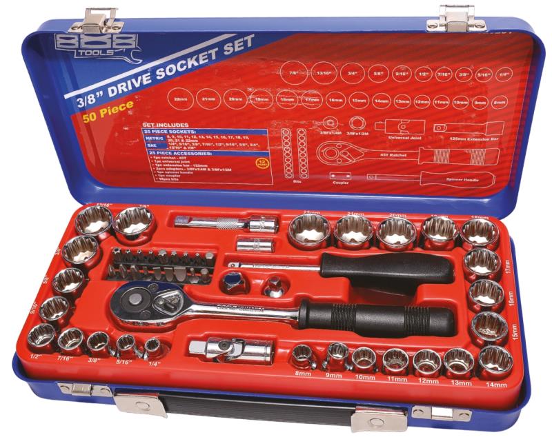SP TOOLS 888 3/8"DR SOCKET SET - 12PT METRIC/SAE - 50PC