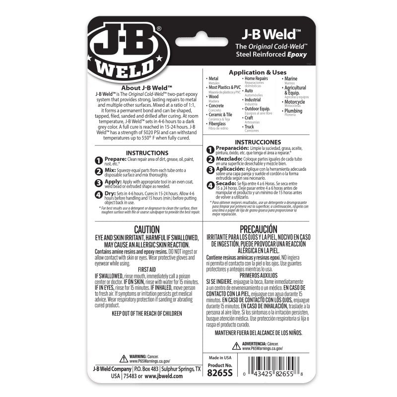 JB Weld Cold Weld Steel Reinforced Epoxy Twin 28.4G Tubes