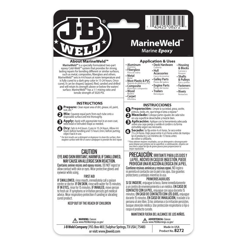 JB Weld Marineweld Marine Epoxy Twin 28.4G Tubes