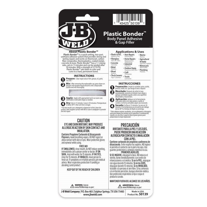 JB Weld Plasticbonder Black Adhesive & Gap Filler Syringe 25ML