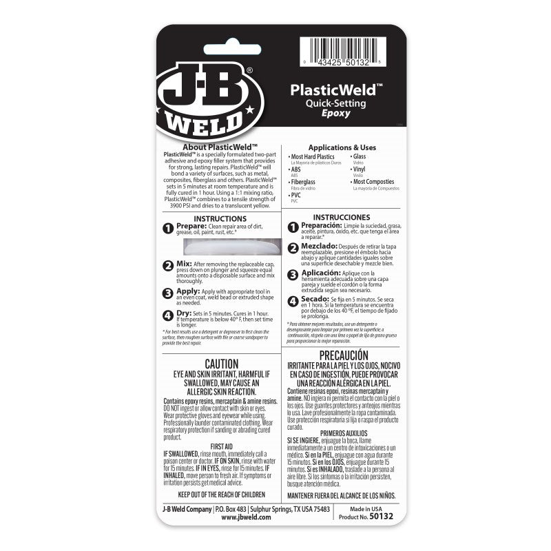 JB Weld Plasticweld Quick Setting Epoxy Syringe 25ML