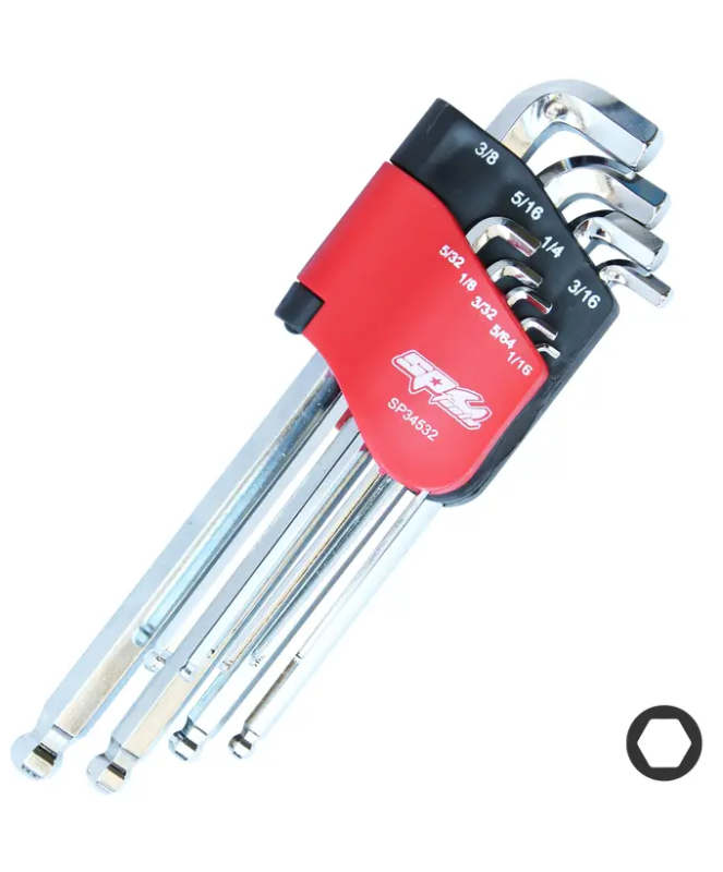 SP Tools Ball Drive Hex Key Set - Stubby - SAE - Colour Coded (RED) - 9pc
