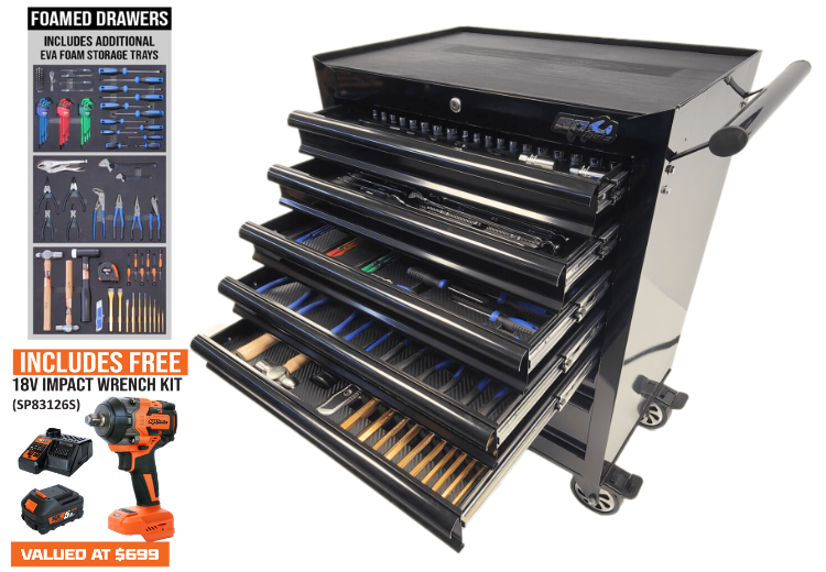 SP Tools Custom Series Roller Cabinet BLK/BLK - 241PC Metric/SAE - FOAMED