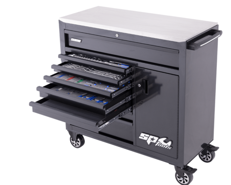 SP TOOLS SUMO SERIES ROLLER CABINET TOOL KIT WITH POWER TOOL CUPBOARD - 336PC - METRIC/SAE - BLACK/BLACK - FOAMED