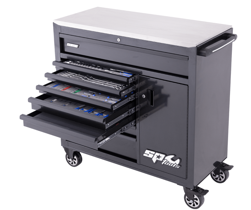 SP TOOLS SUMO SERIES ROLLER CABINET TOOL KIT WITH POWER TOOL CUPBOARD - 311PC - METRIC ONLY - BLACK/BLACK - FOAMED