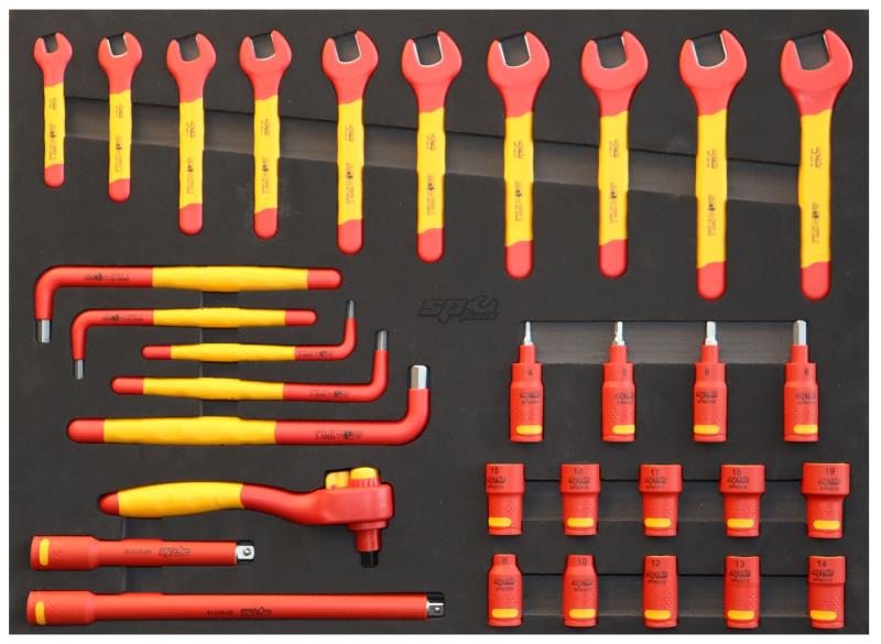 SP Tools Foam Tray Tool Kit - 32PC - VDE Insulated - Spanners, Sockets, Hex Keys, Hex Sockets, Ratchet & Extension Bars
