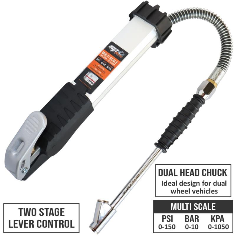SP Tools Tyre Inflator With Deflator - Convex Lens Gauge - Professional