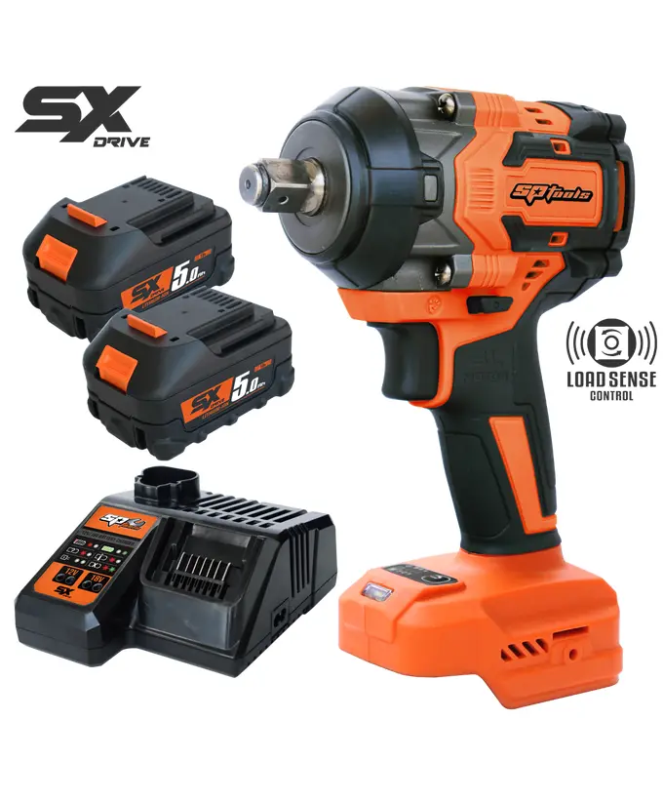 SP Tools 18V 1/2"Dr Brushless Impact Wrench Kit - 5.0ah x 2 - SX Drive