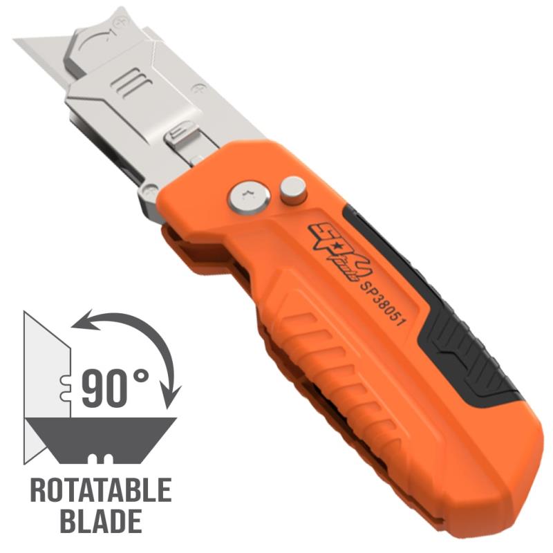 SP TOOLS UTILITY KNIFE - FOLDING LOCK-BACK - 90DEG ROTATABLE BLADE