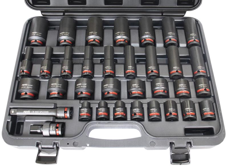 SP TOOLS 1/2"DR IMPACT SOCKET SET - STANDARD & DEEP - 6PT - COLOUR CODED - SAE ONLY - 34PC