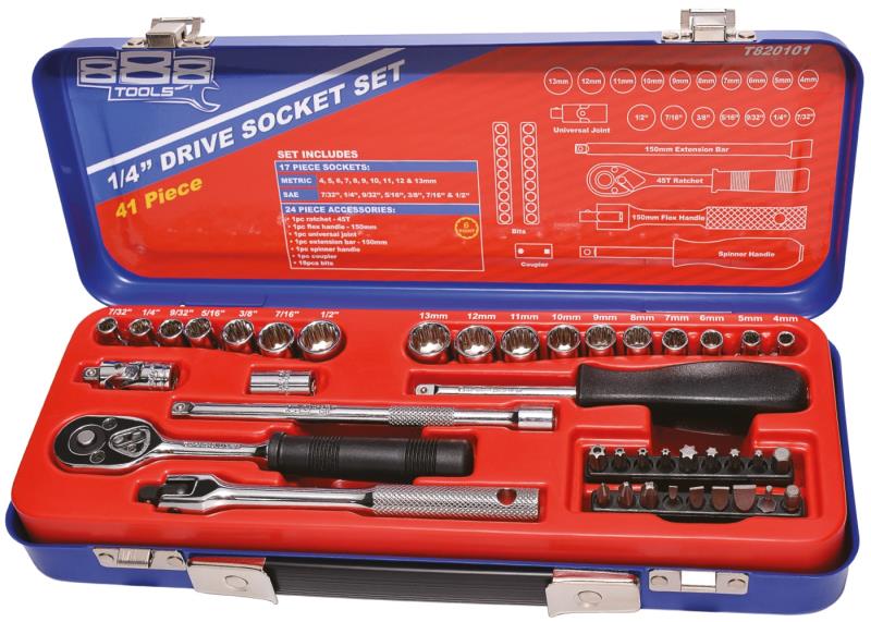 SP TOOLS 888 1/4"DR SOCKET SET - 6PT METRIC/SAE - 41PC