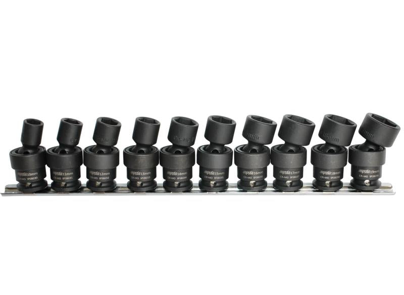 SP TOOLS 3/8"DR IMPACT SOCKET RAIL SET - 6PT METRIC SWIVEL - 10PC