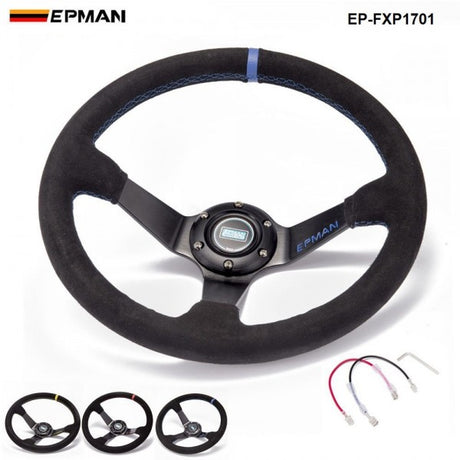 EPMAN 350mm Suede Deep Dish Steering Wheel - Blue