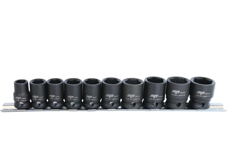 SP TOOLS 3/8"DR IMPACT SOCKET RAIL SET - 6PT METRIC - 10PC