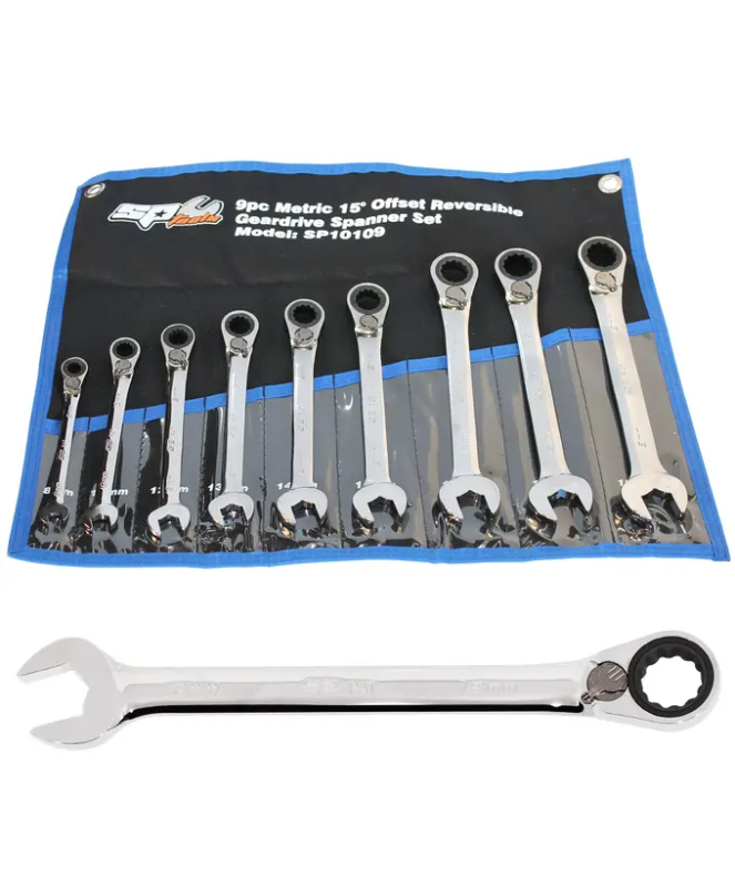 SP Tools Gear Drive ROE Quad Drive Spanner Set - 15° Offset - Metric - 9pc