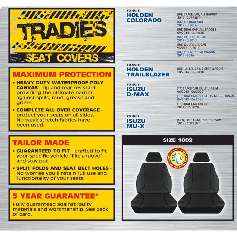 Tradies Black Canvas Front Seat Pair - Colorado Trailblazer DMAX