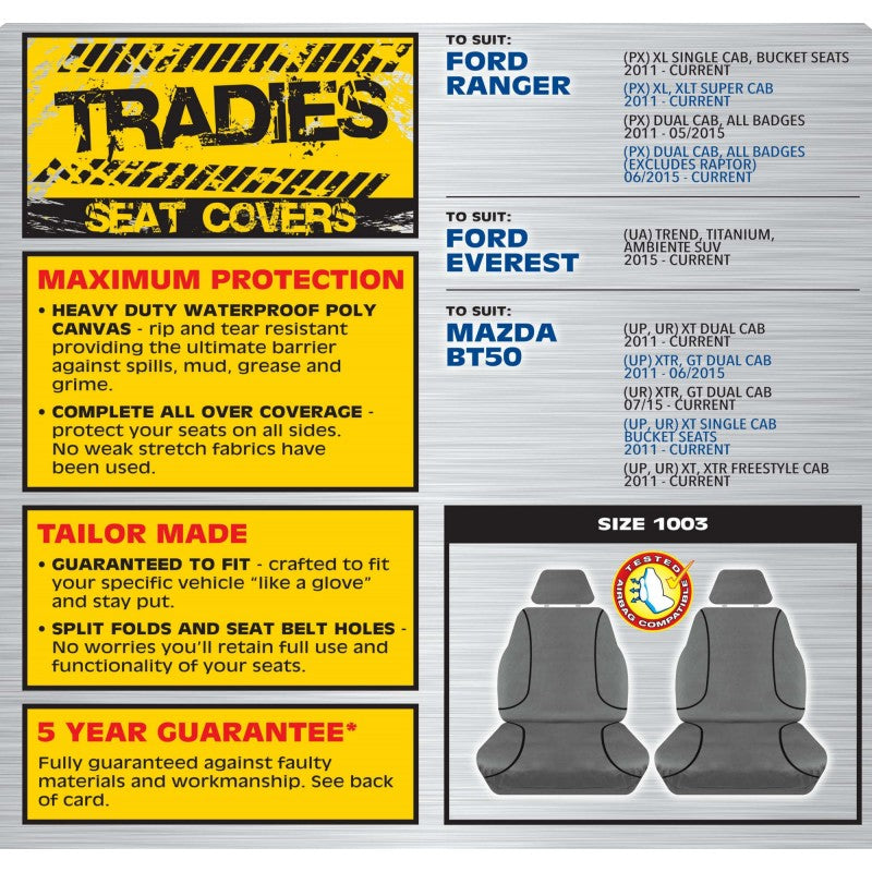 Tradies Grey Canvas Front Seat Cover Pair - Everest Ranger & BT50