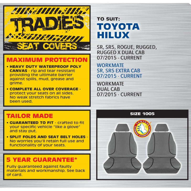 Tradies Grey Canvas Front Seat Cover Pair - Hilux 07/2015 Onwards