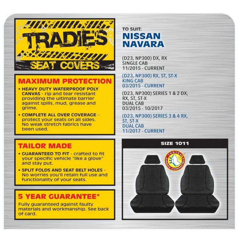 Tradies Black Canvas Front Seat Covers Pair - Nissan Navara