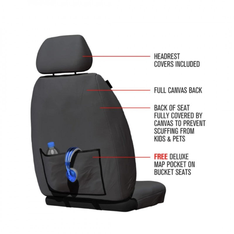 Tradies Canvas Seat Cover Pair Black Mitsu Triton 2015 - Current