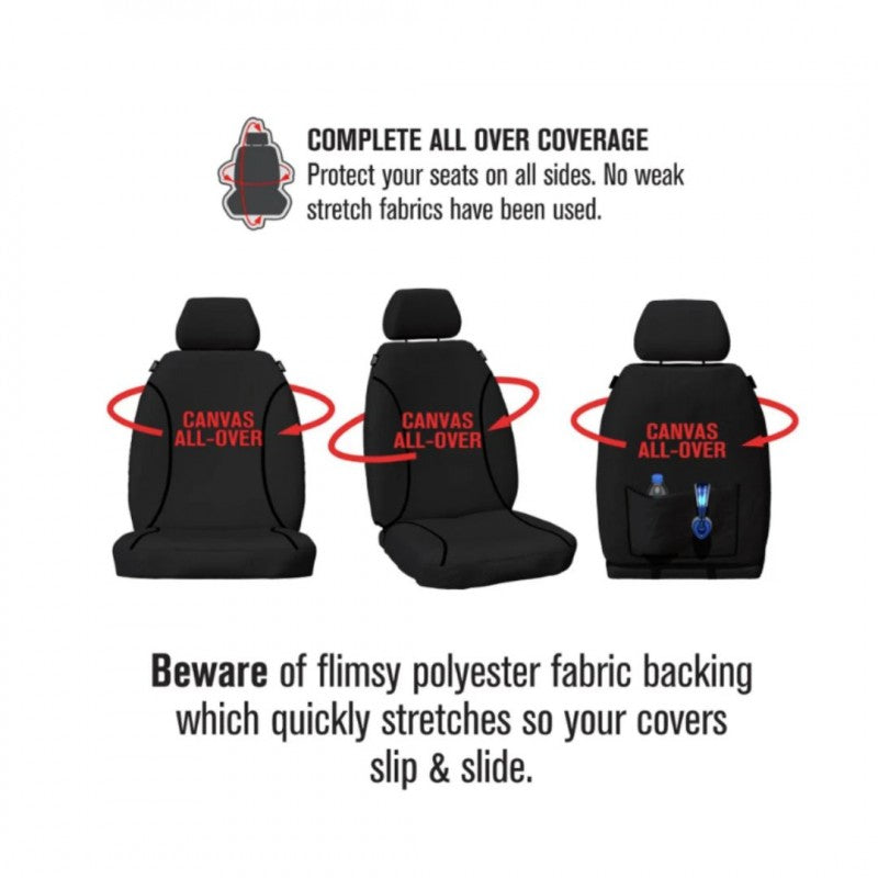 Tradies Canvas Seat Cover Pair Black Mitsu Triton 2015 - Current