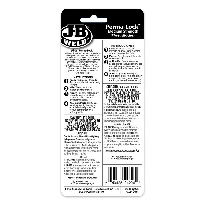 JB Weld Perma-Lock Blue Threadlocker 6ML