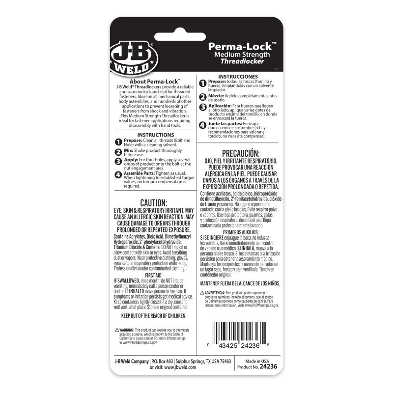 JB Weld Perma-Lock Blue Threadlocker 36ML
