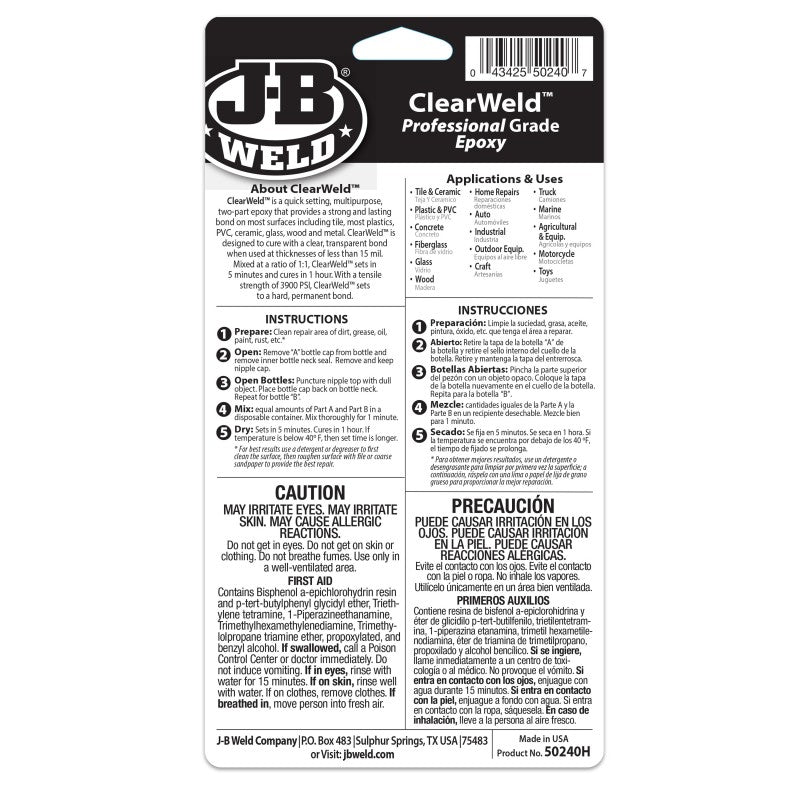 JB Weld Clearweld Professional Size 8 OZ
