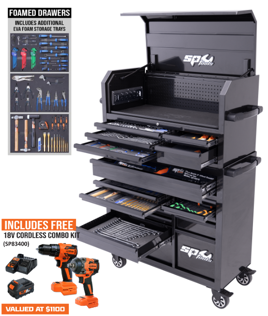 SP Tools Sumo Series Power Hutch Tool Kit - 548pc - Metric/SAE - NZ Black/Black Handles - (FOAMED)