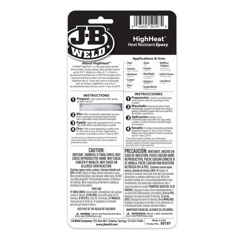 JB Weld HI Temp Epoxy Syringe 25ML