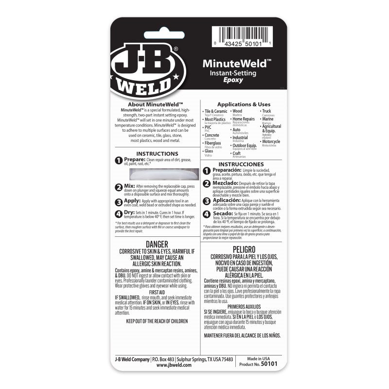 JB Weld Minuteweld Clear Instant Setting Epoxy Syringe 25ML