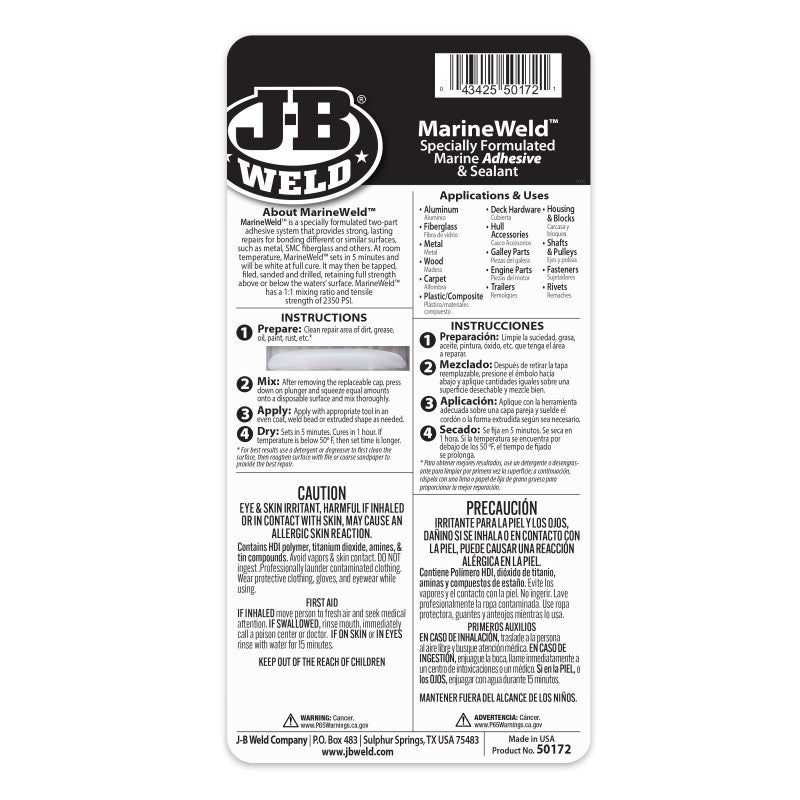 JB Weld Marineweld White Marine Adhesive Syringe 25ML