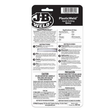 JB Weld Plasticweld Quick Setting Epoxy Syringe 25ML