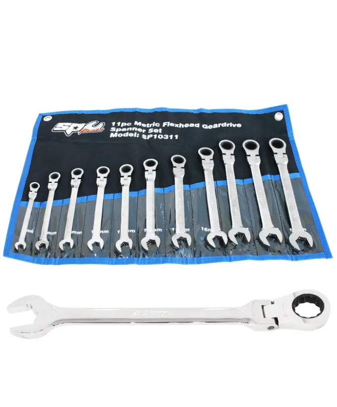 SP Tools Gear Drive ROE Spanner Set - Flex Head - Metric- 11pc