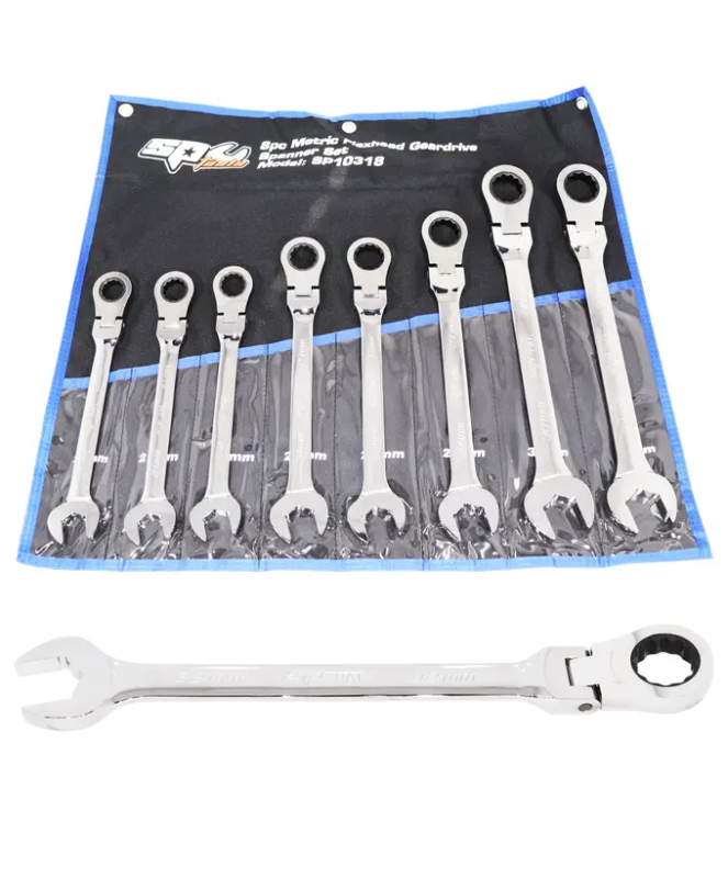 SP Tools Gear Drive ROE Spanner Set - Flex Head Jumbo - Metric- 8pc