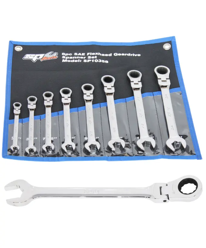 SP Tools Gear Drive ROE Spanner Set - Flex Head - SAE - 8pc