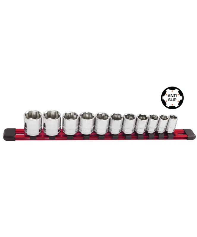 SP Tools 1/2"Dr Socket Rail Set - Xtreme Grip - SAE Only - 11pc