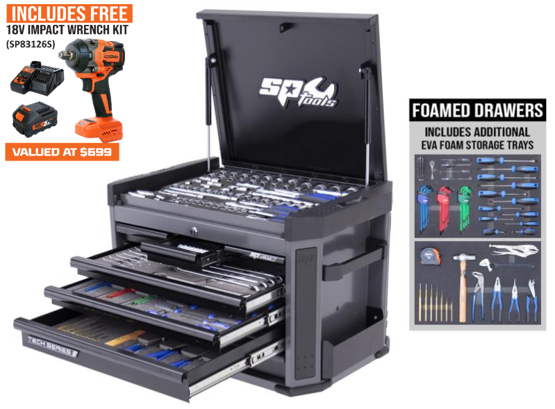 SP TOOLS TECH SERIES TOOL KIT - 212PC - METRIC ONLY - DIAMOND BLACK BONUS EVAS