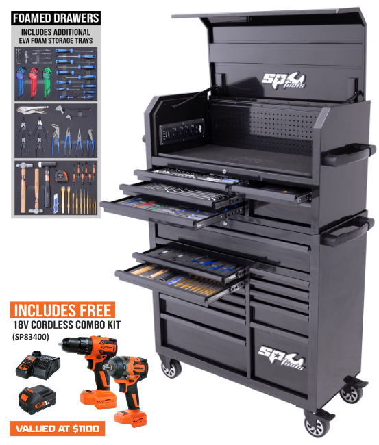 SP Tools Sumo Series Power Hutch Tool Kit - 300pc - Metric/SAE - NZ Black/Black Handles - (FOAMED)